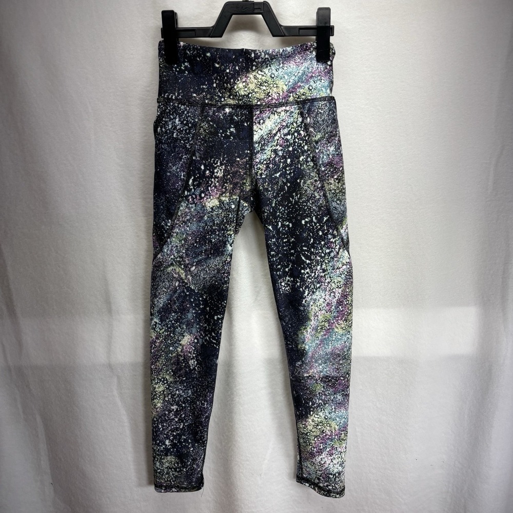 Old Navy Go-Dry Leggings Girls M Black Blue Starry Space‎ Active